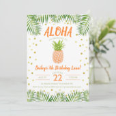 Aloha Luau Geburtstag Einladung Tropischer Ananas (Stehend Vorderseite)