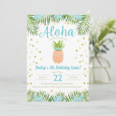 Aloha Luau Geburtstag Tropischer Ananas in Blau Einladung (Stehend Vorderseite)