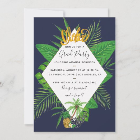 Aloha Luau Graduation Party Aquarell Foto hinzufüg Einladung (Vorderseite)