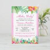 Aloha Luau Kinderdusche Tropische Einladung Rosa (Stehend Vorderseite)