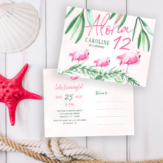 Aloha luau Let's Flamingle tropischen Geburtstagsp Einladungspostkarte