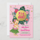 Aloha Luau Mädchen Dusche Einladung Rosa Gold (Vorderseite)
