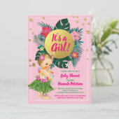Aloha Luau Mädchen Dusche Einladung Rosa Gold (Stehend Vorderseite)