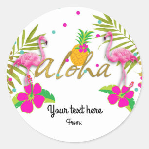 Aloha-Luau-Mädchen Tropical Flamingo Party Favor Runder Aufkleber