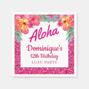 Aloha Luau Party Glitzer Tropischer Hibiskus Papie Serviette