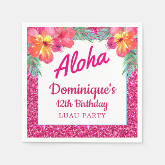 Aloha Luau Party Glitzer Tropischer Hibiskus Papie Serviette