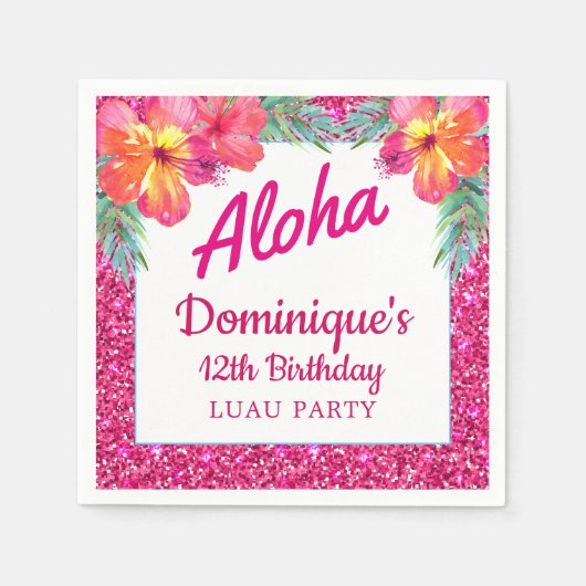 Aloha Luau Party Glitzer Tropischer Hibiskus Papie Serviette (Vorderseite)