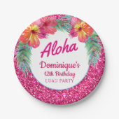 Aloha Luau Party Glitzer Tropischer Hibiskus Pappteller (Vorderseite)
