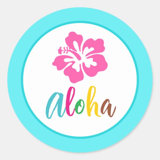Aloha Luau Party Tropischer hawaiianischer Hibisku Runder Aufkleber (Vorderseite)
