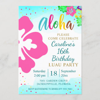 Aloha Luau Party Tropischer Hibiskus Geburtstag Einladung