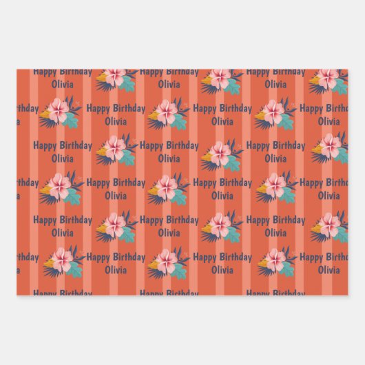 Aloha Luau Personalisiert Name Girl Sommer Geburts Geschenkpapier Set (Vorderseite 3)
