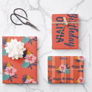 Aloha Luau Personalisiert Name Girl Sommer Geburts Geschenkpapier Set