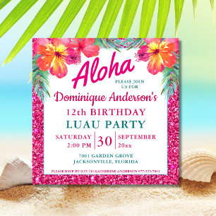 Aloha Luau Pink Glitzer Tropical Square Version 2