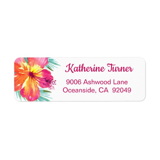 Aloha Luau Pink Tropischer Hibiskus Rücksendeadres (Vorne)