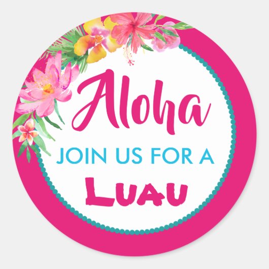 Aloha Luau Pink Tropischer Hibiskus Runder Aufkleber (Vorderseite)