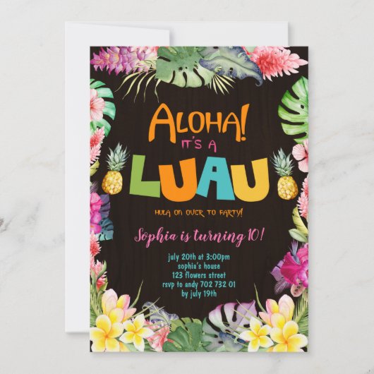 Aloha Luau Rustic Tropical Summer Girl Geburtstag Einladung (Vorderseite)
