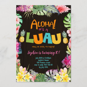 Aloha Luau Rustic Tropical Summer Girl Geburtstag Einladung
