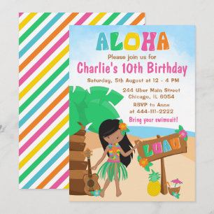 Aloha Luau Strand Geburtstag Afroamerikanisches Mä Einladung