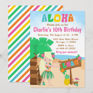 Aloha Luau Strand Geburtstags Blondes Haar Mädchen Einladung