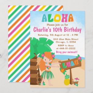 Aloha Luau Strand Geburtstags-Einladung für Mädche Einladung