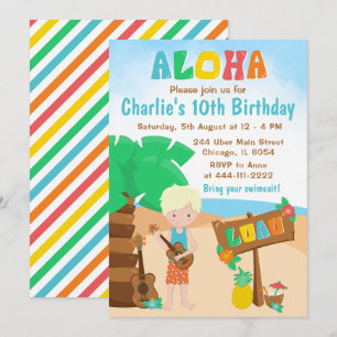 Aloha Luau Strand Geburtstagsblondhaariger Junge E Einladung
