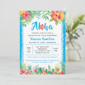 Aloha Luau Tropical Abschluss Blauer Einladung (Stehend Vorderseite)