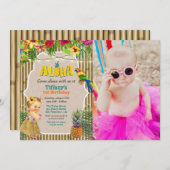Aloha Luau Tropical Birthday Foto Einladung (Vorne/Hinten)