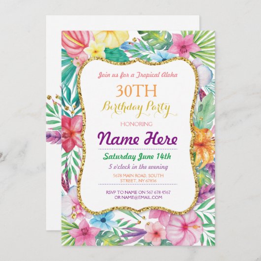 Aloha Luau Tropical Birthday Party Einladung (Vorne/Hinten)