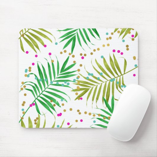 Aloha Luau Tropical Blätter & Fun Confetti Dots Mousepad (Mit Mouse)