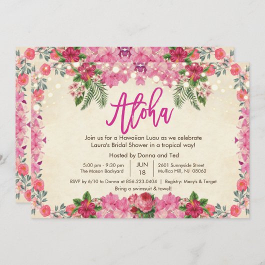 Aloha Luau Tropical Bridal Dusche Einladung (Vorne/Hinten)