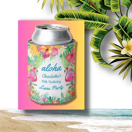 Aloha Luau Tropical Flamingo Floral Birthday Blue Dosenkühler