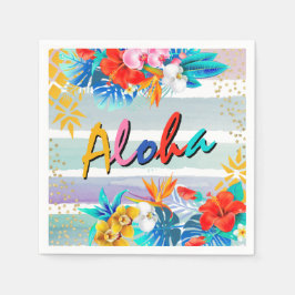 Aloha Luau Tropical Floral Glitzer Party Serviette
