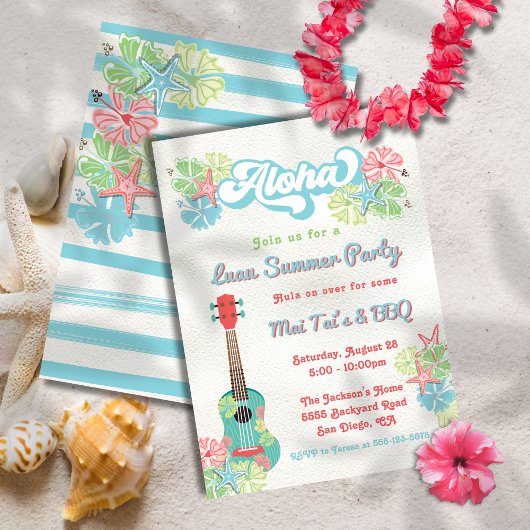 Aloha Luau Tropical Floral Summer Party Einladung