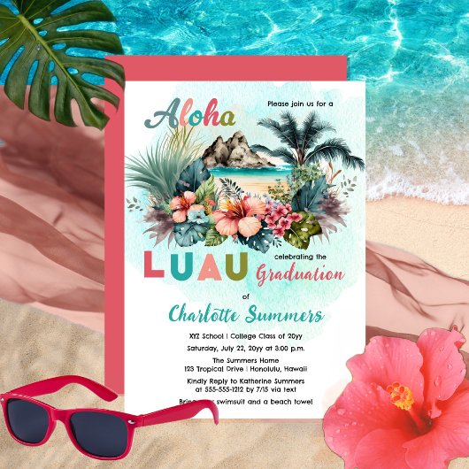 Aloha Luau Tropical Island Beach Graduation Party Einladung