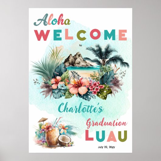 Aloha Luau Tropical Island Beach Graduation Party Poster (Vorne)