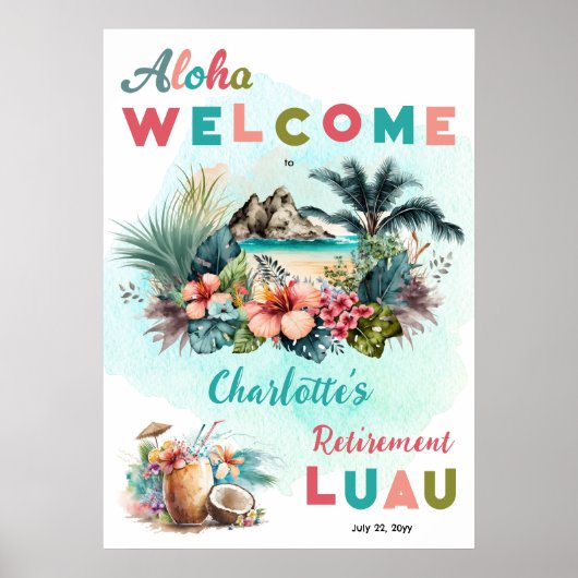 Aloha Luau Tropical Island Beach Retirement Party Poster (Vorne)