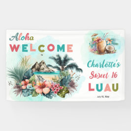 Aloha Luau Tropical Island Beach Sweet 16 Party Banner