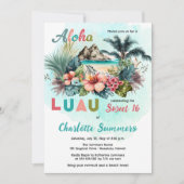 Aloha Luau Tropical Island Beach Sweet 16 Party Einladung (Vorderseite)