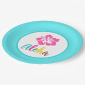 Aloha Luau Tropical Summer Hibiskus Pappteller (Schrägansicht)