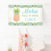 Aloha Luau Tropischer Ananas Blaues Gold Geburtsta Banner (Insitu)