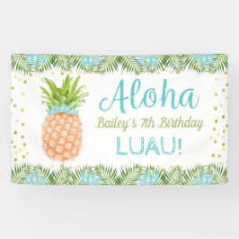 Aloha Luau Tropischer Ananas Blaues Gold Geburtsta Banner