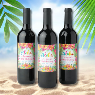 Aloha Luau Tropischer Flamingo Geburtstag Weinetikett
