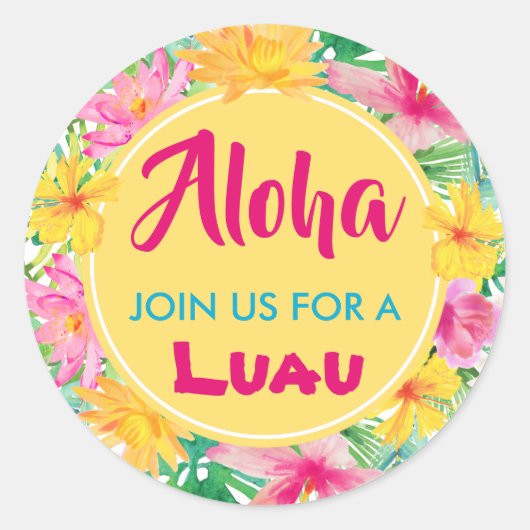 Aloha Luau Tropischer Hibiskus Gelb Runder Aufkleber (Vorderseite)
