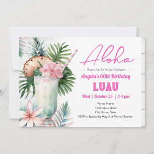 Aloha Luau Tropisches Getränk 60. Geburtstag Einladung