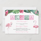 Aloha Lush Tropical Foliage Flamingos Babydusche Einladung (Vorderseite)