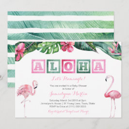 Aloha Lush Tropical Foliage Flamingos Babydusche Einladung