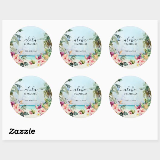 Aloha & Mahalo Tropical Beach | Danke Runder Aufkleber (Blatt)