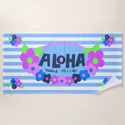 Aloha Means Hello Hawaiian Floral - Blau Strandtuch (Vorderseite)