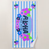 Aloha Means Hello Hawaiian Floral - Blau Strandtuch (Vorderseite)