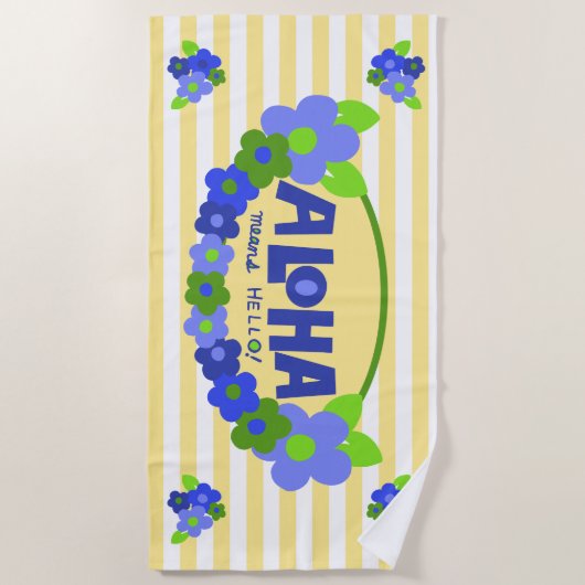 Aloha Means Hello Hawaiian Floral - Gelb Strandtuch (Vorderseite)
